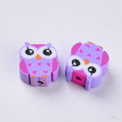 手作り樹脂粘土ビーズ  フクロウ  ミックスカラー  9~12x9~10x4~5mm  穴：1.6mm&nbsp;CLAY-S093-22-1