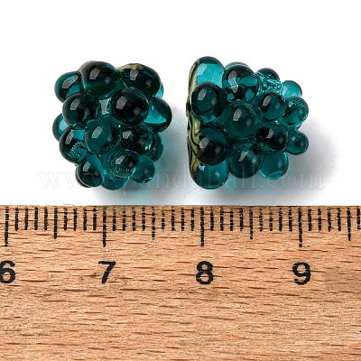 手作りランプワークビーズ  ラズベリー  ティール  12.5x10~12mm  穴：1.6mm&nbsp;LAMP-A008-03-03-1