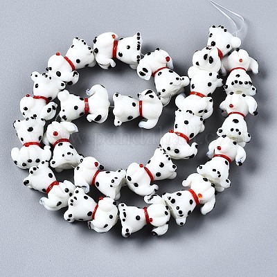 手作り凹凸柄ランプワークビーズ連売り  斑点のある犬  ホワイト  22~23x18~19x15~17.5mm  穴：2.5mm  約20個/連  17.13インチ（43.5cm）&nbsp;LAMP-Q031-002-1