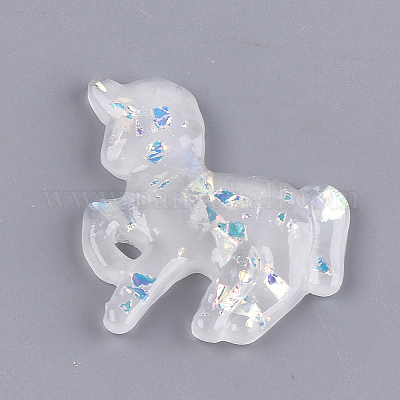 樹脂カボション  シェルチップ付き  ユニコーン  ホワイトスモーク  36.5x41x5mm&nbsp;CRES-T010-31E-1