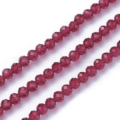 カット加工ガラスビーズ連売り  ラウンド  クリムゾン  3~3.5mm  穴：0.5mm  約115~130個/連  14.5~16.1インチ（37~41cm）&nbsp;G-F619-09D-3mm-1
