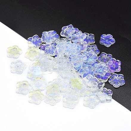 透明ガラスビーズ  花  ABカラー  クリアAB  12x13x3mm  穴：1.2mm&nbsp;GLAA-H016-10J-6-1