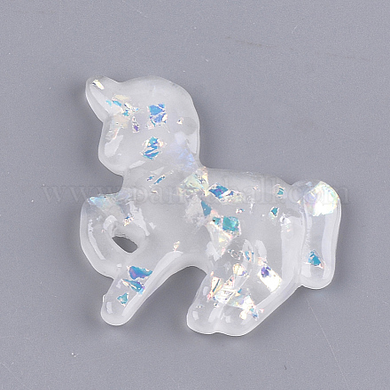樹脂カボション  シェルチップ付き  ユニコーン  ホワイトスモーク  36.5x41x5mm&nbsp;CRES-T010-31E-1
