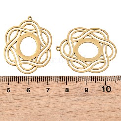 透かし細工の304ステンレススチール製ペンダント  レーザー切断  花のチャーム  ゴールドカラー  32x25x1mm  穴：1.3mm&nbsp;SA-CBA404E-06G