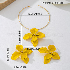 女性用フラワー合金スタッドピアス＆ペンダントチョーカーセット  ゴールド  ネックレス：4.92インチ（12.5cm）&nbsp;WG42A9F-01