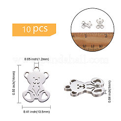 ステンレススチールチャーム201個  中空  レーザー切断  クマ  ステンレス鋼色  14x10.5x1mm  穴：1.2mm&nbsp;STAS-CJC0007-03