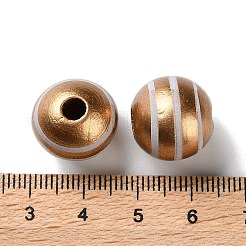 プリントウッドヨーロピアンビーズ  縞模様の丸い  キャメル  15.5~16x14.5~15mm  穴：4mm&nbsp;WOOD-Z002-07D