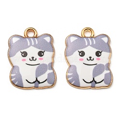 プリント合金ペンダント  ゴールドカラー  カドミウムフリー＆ニッケルフリー＆鉛フリー  猫の形のチャーム  グレー  22x17x3mm  穴：2mm&nbsp;ENAM-L042-07G-02