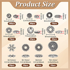 670個10スタイルチベットスタイルスペーサービーズ  混合図形  アンティークシルバー  5~10x1.5~3mm  穴：1~2mm&nbsp;TIBEB-PH0005-45