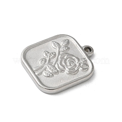 304ステンレスペンダント  花の正方形  ステンレス鋼色  21x18x2.5mm  穴：1.8mm&nbsp;STAS-I330-021P