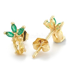 真鍮キュービックジルコニアスタッドピアス  ピアスキャッチ/ピアスバックキャッチ付き  パイナップル  18KGP本金メッキ  10x7x3mm  ピン：1mm&nbsp;X-EJEW-O106-03G
