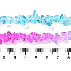 スプレープリント透明ガラスビーズ連売り  天然石風  チップ  カラフル  1~7x4~14x3~7.5mm  穴：0.4mm  31.50''~31.69''（80~80.5センチメートル）&nbsp;X-GLAA-P060-01A-15