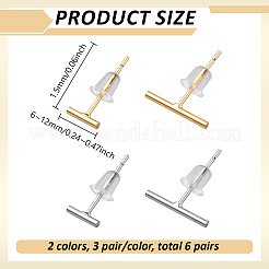 女性用合金スティックスタッドピアス6セット2色  ミックスカラー  6x1.5mmと12x1.5mm  2のペア/セット  3セット/カラー&nbsp;EJEW-GO0007-007