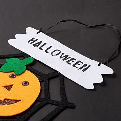 ハロウィーン テーマ フェルト布ぶら下げドア サイン  壁飾り  屋内用装飾小道具  アウトドア  蜘蛛の巣と幽霊  ブラック  590mm&nbsp;HJEW-B005-03