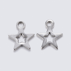 変色しにくい304ステンレススチールチャーム  スター  ステンレス鋼色  8.5x7x0.8mm  穴：1~1.2mm&nbsp;STAS-F159-48P