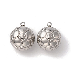 変色しない304ステンレススチールペンダント  サッカーのチャーム  ステンレス鋼色  24x20x14mm  穴：3mm&nbsp;STAS-C073-09P