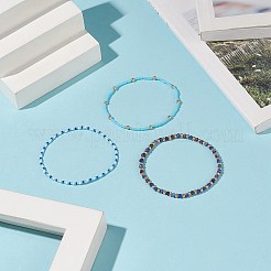 3 個 3 スタイルナチュラルラピスラズリ & ガラスシードビーズストレッチブレスレットセット女性用  内径：1-7/8~2インチ（4.8~5cm）  1個/スタイル&nbsp;BJEW-JB09171-01