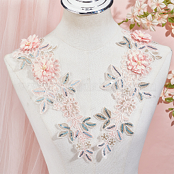 ポリエステル刺繍アップリケを縫い付ける  プラスチックスパンコール付き  ミシンクラフト装飾  パールピンク  360x112x12mm&nbsp;DIY-WH20010-38A-01
