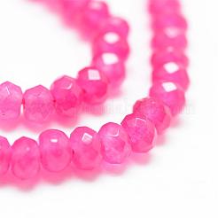 天然石ホワイトジェイドビーズ連売り  染め  多面カット  ロンデル  ショッキングピンク  4~5x3mm  穴：0.5mm  約115~120個/連  13.39~13.98インチ（34~35.5cm）&nbsp;G-R343-2x4-23
