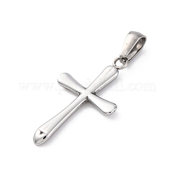 304ステンレスペンダント  クロスチャーム  変色防止  ステンレス鋼色  29x16x2.5mm  穴：5.9x3.4mm&nbsp;STAS-L286-08P