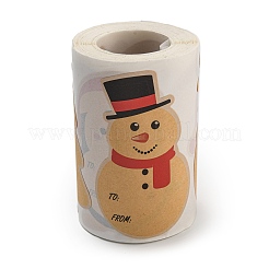 クリスマステーマの漫画紙ステッカー  粘着式装飾ステッカー デカール  雪だるま  75x55mm  200PCS /ロール&nbsp;STIC-P013-09B