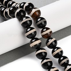 天然なチベットの縞模様dzi agateビーズ連売り  染め＆加熱  ラウンド  ココナッツブラウン  8mm  穴：1mm  約47~48個/連  14.69~15.35''（37.3~39センチメートル）&nbsp;G-B084-A04-01