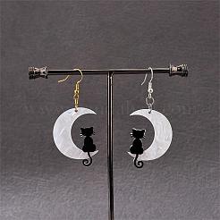 20個の不透明なアクリルパーツ  三日月に座る黒猫のチャーム  ジュエリー ネックレス イヤリング クラフト用  ホワイト  36x28mm  穴：1.3mm&nbsp;JX493A