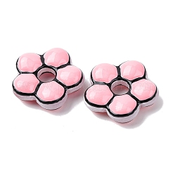 手作りのガラスエナメルビーズ  花  染め＆加熱  ピンク  24x24.5x7~8mm  穴：5.8mm&nbsp;GLAA-K070-06E
