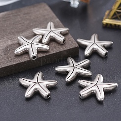 チベット風合金ビーズ  鉛フリー＆ニッケルフリー＆カドミウムフリー  ヒトデ/海星  タイスターリングシルバーメッキ  14x14x3.5mm  穴：1.2mm&nbsp;X-TIBEB-A004-028TAS-NR