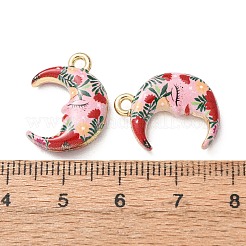プリント合金ペンダント  ムーンチャーム  ラックめっき  カドミウムフリー＆鉛フリー  ゴールドカラー  ピンク  19.5x15x5mm  穴：1.8mm&nbsp;AL-CBA7256-26G-03