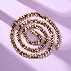 8mm 304ステンレススチール製キューバンリンクチェーンネックレス（ユニセックス）  イオンプレーティング（ip）  18KGP本金メッキ  25.91インチ（65.8cm）&nbsp;NJEW-K295-02A-G