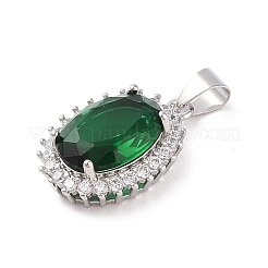 真鍮製マイクロパヴェキュービックジルコニアペンダント  オーバル  プラチナ  グリーン  21x15x7.5mm  穴：4x6mm&nbsp;ZIRC-I066-05A-03