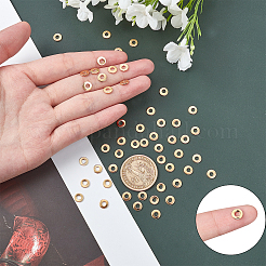 304ステンレススチールスペーサービーズ  ドーナツ  ゴールドカラー  6.5x1.5mm  穴：2.5mm  50個/箱&nbsp;STAS-UN0008-28G