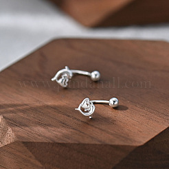 S999 ファインシルバースタッドピアス  イルカ  銀  6x6mm&nbsp;EJEW-A127-02S