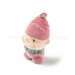 クリスマスフロッキー不透明樹脂ペンダント  プラチナ鉄ループ付き  サンタクロース  39x22x22mm  穴：1.8mm&nbsp;FIND-A058-01A