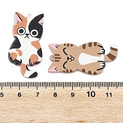 印刷されたアクリルパーツ  猫の形のチャーム  ミックスカラー  39.5~40x19.5~20x2.2mm  穴：1.5mm&nbsp;OACR-D040-01
