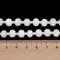 天然石ホワイトジェイドビーズ連売り  多面カット  ロンデル  シードビーズで  ホワイト  7.5~8x6.5mm  穴：1.4mm  約45~46個/連  15.75''（40センチメートル）&nbsp;G-H057-A22-07