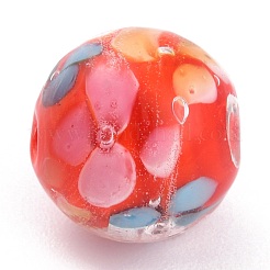 丸いランプワークビーズ  梅の花びらの模様  穴付き  レッド  12mm  穴：1.8mm&nbsp;LAMP-H059-A05