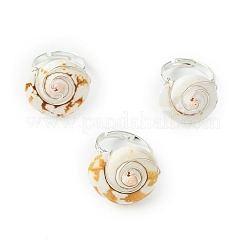 天然シヴァアイシェルの指輪  女性のための銅線ラップジュエリー  銀  3mm  内径：17mm&nbsp;RJEW-TA00174