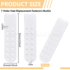 40つの穴があるプラスチック製のスナップバックストラップ7セット  帽子キャップ交換用ファスナーバックル  ホワイト  82x20x2mm  穴：2.5mm&nbsp;FIND-BC0013-41B