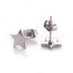 変色しにくい304ステンレススチールスタッドピアス  低刺激性のイヤリング  ピアスキャッチ/ピアスバックキャッチ付き  スター  ステンレス鋼色  7x7.5mm  ピン：0.7mm  12のペア/カード&nbsp;X-EJEW-F227-12P