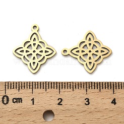 201 ステンレススチール菱形ペンダント  レーザー切断  18KGP本金メッキ  19x16x1mm  穴：1.2mm&nbsp;STAS-R166-01G