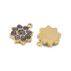 304ステンレススチールチャーム  ラインストーン付き  花  ブラックダイヤモンド  12.5x10x3mm  穴：1.2mm&nbsp;STAS-L022-264G-03