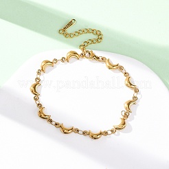 女性用304ステンレススチールリンクブレスレット  ムーン  イオンプレーティング（ip）  18KGP本金メッキ  7インチ（17.8cm）&nbsp;BJEW-L706-02G