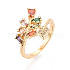 女性のための真鍮マイクロパヴェキュービックジルコニアカフリング  葉  18KGP本金メッキ  内径：17mm&nbsp;KK-T071-72G