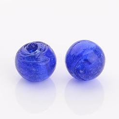 手作り銀箔ガラスベネチアンビーズ  ラウンド  ブルー  11.5~12.5mm  穴：2mm&nbsp;FOIL-R054-12mm-11