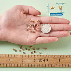 真鍮製スペーサービーズ  長持ちメッキ  ファンシーカット  フラットラウンド  ミックスカラー  5x2mm  穴：1.8mm  150個/箱&nbsp;KK-TA0001-05