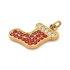 304ステンレススチールラインストーンチャーム  ゴールドカラー  丸カン付き  クリスマスソックス  11.5x12.5x1.5mm  穴：2mm&nbsp;FIND-I062-01G-05