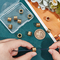 304ステンレススチールビーズ12個  大穴ビーズ  溝付き  コラム  ゴールドカラー  10x8mm  穴：7mm&nbsp;STAS-UN0056-12G