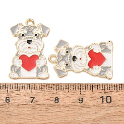 合金エナメルチャーム  ハートチャーム付きの犬  ゴールドカラー  27x17x1.5mm  穴：1.8mm&nbsp;AL-CBA5FAE-05G-B